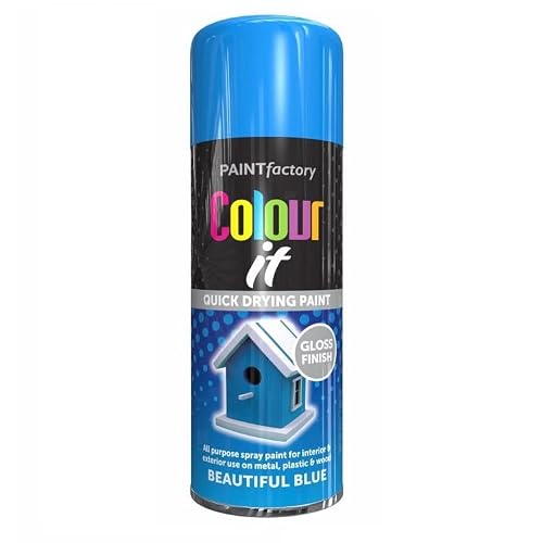 SuperGift.com Blue Gloss All Purpose Aerosol Spray Paint 250ml Quick Drying Spray, Fast Dry and Excellent Coverage for Metal, Wood, Plastic and More by Diva Gift
