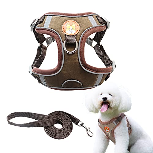 Harnais Chien Harnais de Marche Réglable Harnais et Gilet de Poitrine Respirant Rembourré Doux Réfléchissant pour Petits Moyens Chiens Chat Animaux (L, Marron) Cover