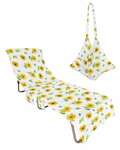 Yellow Daisy Beach Lounge Chair Towel Cover, Soft Chaise Lounge Towel with Side Pockets Patio Pool Chairs Cover for Beach/Pool Sunbathing 29x85 Elegant Spring Floral Summer Botanical