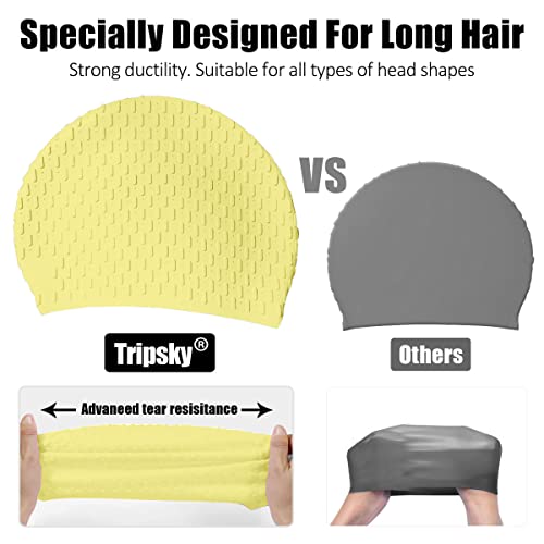 Tripsky Silicone Swim Cap,Comfortable Bathing Cap Ideal For Curly Short Medium Long Hair, Swimming Cap For Women And Men, Shower Caps Keep Hairstyle Unchanged (Light Yellow) #TOP4