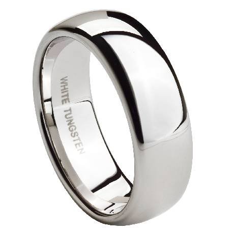JustMensRingsWhite Tungsten Wedding Band with Polished Finish 8mm