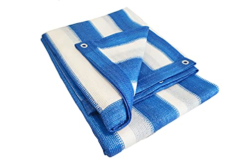 Blue and White Stripe Outdoor Shade Net Shade Panel Koi Pond Screen Mesh Tarp (Multi-Purpose Tarps) (14'x20')