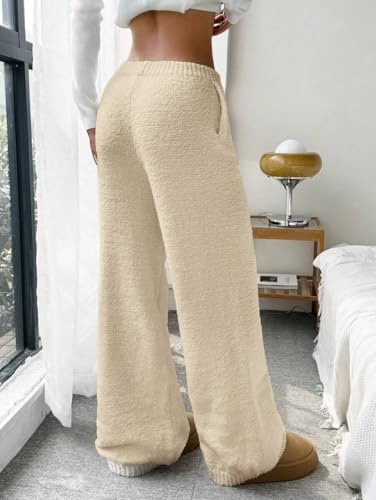 Image of ZAFUL Women's Fuzzy Plush Pajama Pants Wide Leg Pj Bottoms Lounge Pants | Soft Fluffy Sleep Pants Drawstring Elastic Waist Teddy Pjs for Women No Pockets