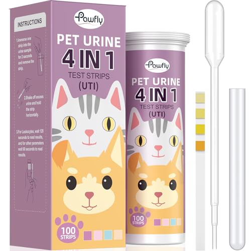 Pawfly Strisce Test Urina Cani e Gatti 100 Pezzi 4 in 1 Analisi Leucociti Nitriti Proteine e Sangue Strisce UTI Esame Urinario per Veterinari
