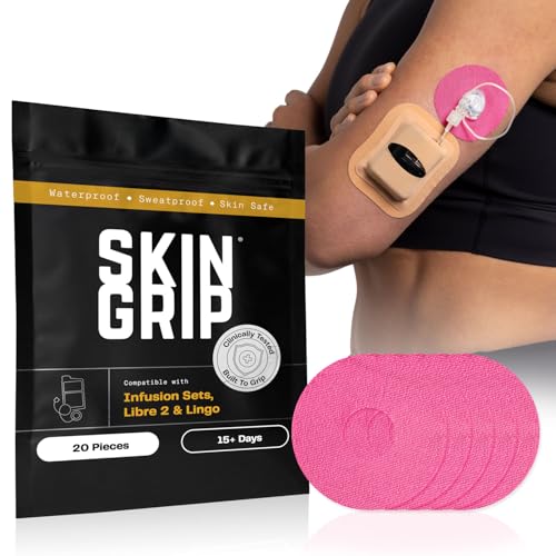 Image of Skin Grip Universal Adhesive Patches for CGM and Insulin Pumps with Cutout (20-Pack), 0.8-Inch Hole, Waterproof & Sweatproof for 10-14 Days, Glucose Monitor Patch, Diabetic Sensor Cover, Pink
