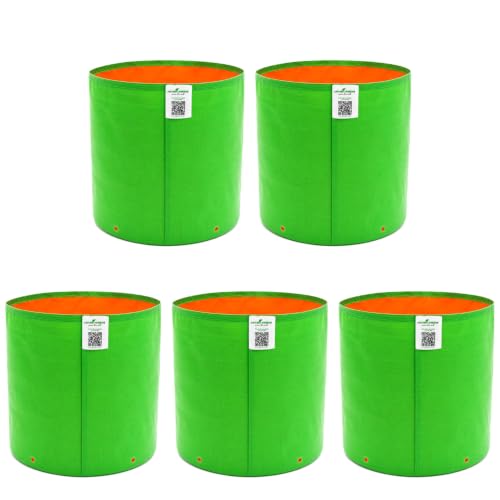 Image of Anandi Green's Premium HDPE Uv Protected 220 GSM Round Shaped Green Colour Plants Grow Bags Suitable for Terrace and Vegetable Gardening (Pack of 5, 12X12 INCH)