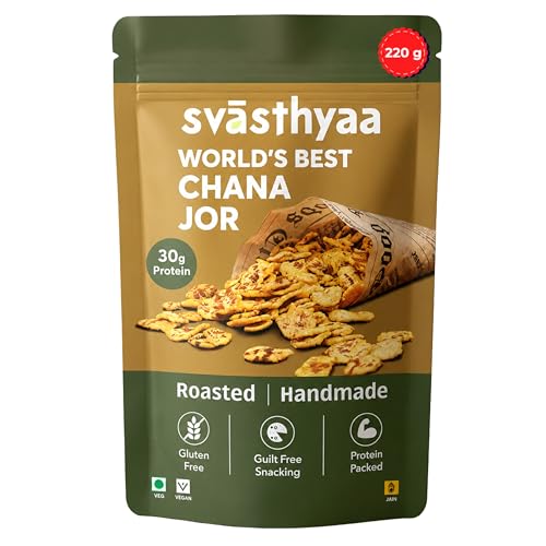 Svasthyaa Roasted Chana Jor Garam Healthy Indian Snack for Kids & Adults | Crispy Channa Namkeen | High Protein, Gluten Free | Vegan Jain with Sea Salt & Hing | No Palm Oil, No Added Sugar | Travel & Office | 220g - Pack of 1