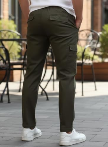 Image of Men's Cotton Cargo Pants | Stylish Casual Trousers for Men | Relaxed Fit Multi Pocket Cargo Trousers | Drawstring Waist Pant | Comfortable Lower for Men