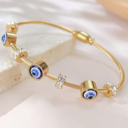 Image of Premium Gold Plated Evil Eye Bracelet Kada for Women | Anti Tarnish & Hypoallergenic | Raksha Bandhan Gift for Sister | Stylish Lucky Charm Kada