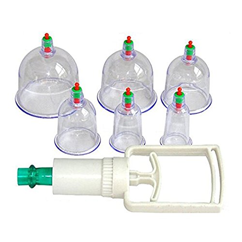 Pinkiou Acupuncture Cupping Therapy Sets with Suction Gun for Body Massage Muscle Relaxation (6 Cups)