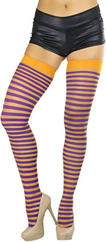 Image of ToBeInStyle Women's Opaque Hosiery Thin Striped Thigh High Long Stocking