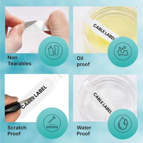 Image of Seznik Cable Tag Thermal Labels - Waterproof, Non-Tearable, Oil & Scratch Resistant, White, 150 Labels /Roll, Pack of 5 Rolls - Wire & Electrical Labeling Stickers