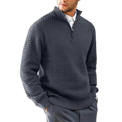Yeuyyben Men's Sweater Winter Casual Knitted Zip Sweater Mock Neck Pullover Ribbed Knit Casual Soft Sweaters2