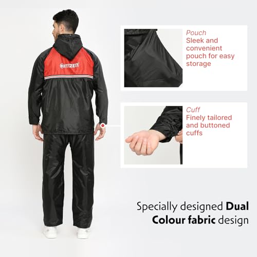 Image of Citizen Reversible Raincoat For Men With Inbuilt Hood, Waterproof Pant & Carry Pouch | Dual Color Sports Style | 190T Polyester With Pvc | Durable & Lightweight Standard Length Rainsuit