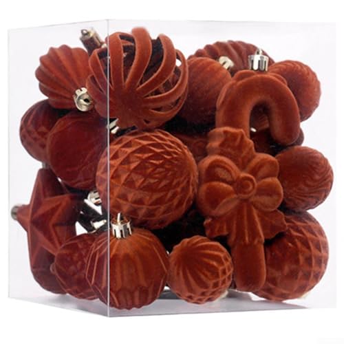 Jotekonoby 28 adornos flocados para árbol de Navidad, borgoña, beige, marrón claro, verde oscuro, marrón oscuro, bolas decorativas en poliestireno con trabillas para colgar (marrón claro)