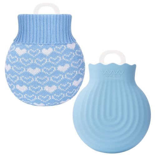 Wärmflasche Klein,Mini Wärmflasche mit Bezug,240ML Auslaufsichere Wärmeflasche,Weiche Flauschig Wärmeflasche zur Schmerzlinderung,Gummi...