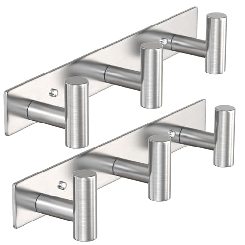 Image of VAEHOLD Silvery Hat and Coat Wall Mount Rack - 3 Hooks for Robes, Bags, Keys, and Towels - Bathroom Towel Hanger Organizer (2 Pack)