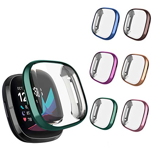 6 Packs Case Compatible with Fitbit Sense/Fitbit Versa 3 Screen Protector, NAHAI All Around Ultra Thin Plated Bumper Shell Scratch-Resist Cover for Fitbit Sense/Versa 3 Smartwatch