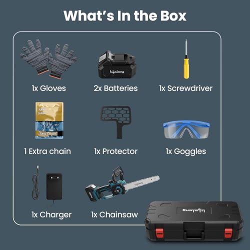 Image of Lifelong 21V Cordless Chainsaw Machine | Brushless Motor | 12 inch Guide Bar | 5000 RPM | 2 x 4.0Ah Batteries | Tree Cutter Tool | Wood Cutting Machine Home | Wood Cutter Tool Machine | Gardening DIY Use