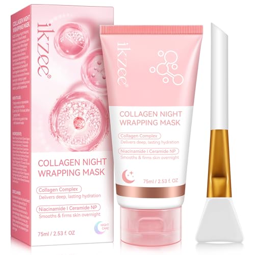 Collagen Night Wrapping Mask, Peel Off Masque Visage de Nuit au Collagène, Hydratation Intense, Peau éclatante, Réduction du Relâchement et de L&rsquo;aspect Terne, Améliore l&rsquo;élasticité de la peau, 75ml