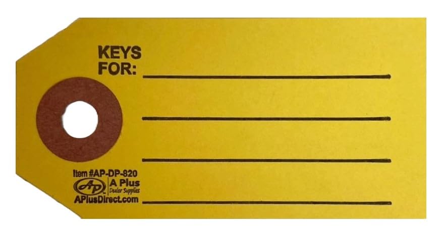 Yellow Reinforced Key Tags - NO Rings - DP-820 (P4) (1000)