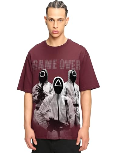 Image of Bewakoof X Squid Game Men's Cotton Graphic Print Oversized Fit Half Sleeve Round Neck T-Shirt | Casual Wear | Street Wear | Oversized t Shirt for Men Cotton | Baggy