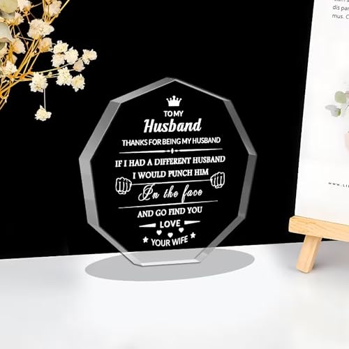 Image of DIGI ARTS Husband Appreciation Gift Acrylic Plaque - Romantic Gift for Husband from Wife, Funny Love Desk Decor, Anniversary Birthday Valentine's Day Keepsake, Crystal Clear Acrylic Sign 13x13 cm