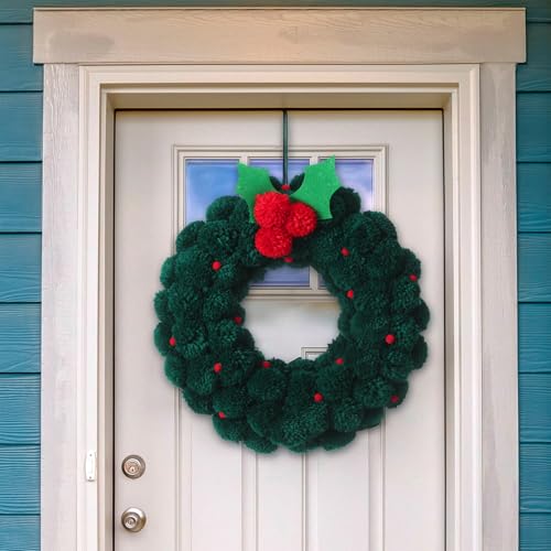 Thiccywoov 13 Inch Yarn Pom Pom Wreath for Front Door Colorful Felt...
