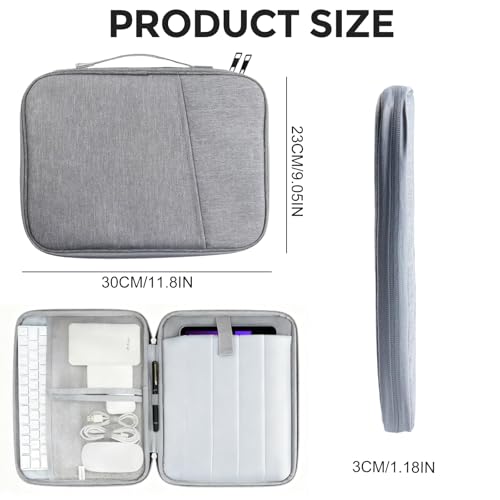 PIWOSGOL 9-11" Étui pour Tablette, Housse Tablette avec Poignée, Protection Compatible avec iPad Pro/Air 11", iPad A16 11".Gen 10,9", iPad Pro 11 M4, Galaxy Tab A9+/S9 FE, avec Compartiments, (Gris) – vue 2