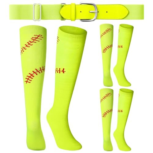 Suhine Softball or Baseball Sock and Belt Combo Set 3 Football Softball Socks with Belt for Youth & Adult Girls Boys