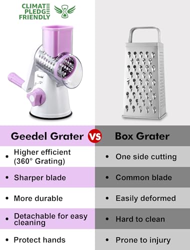 Image of Geedel Rotary Cheese Grater, Kitchen Mandoline Vegetable Slicer with 3 Interchangeable Blades, Easy to Clean Rotary Grater Slicer for Cheese, Vegetables, Nuts