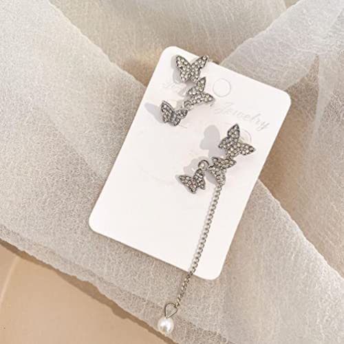 Long Butterfly Tassel Earrings Asymmetric Earrings With Rhinestone Butterfly Earrings #TOP3