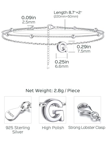 Image of ChicSilver Ankle Bracelets for Women Waterproof, 925 Sterling Silver Initial Anklets for Women, Adjustable Dainty Layered Anklet Beach Jewelry for Women Mom Wife Friend