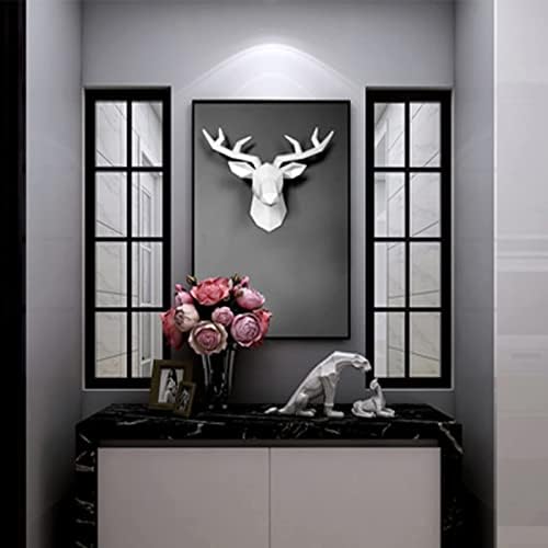 SHENGTIAN Solid Color Three-Dimensional Deer Head Wall Decor Geometric Animal Wall Art Farmhouse ResinAnimal Head Wall Head for Office Bar Holiday Home Decoration (White,Medium)
