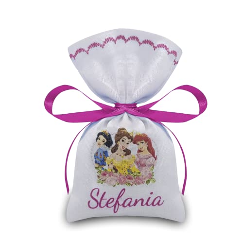 Crociedelizie, Stock 30 sacchetti bomboniere portaconfetti caramelle principesse Elsa Bella Jasmine Cenerentola + nome bimba nascita battesimo compleanno