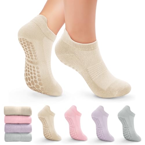 Image of 4 /6 Pairs Pilates Yoga Socks for Women | Non Slip Grip Socks | Athletic Barre Workout