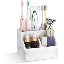 Luxspire Toothbrush Holder, Fast Drying Toothbrush Holders for Bathroom, Diatomaceous Earth Electric Tooth Brush Organizer Toothpaste Holder for Countertop Dresser, Marble White