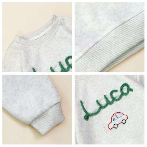 Personalized Toddler Sweatshirt with Name,Hand-embroidered Name and Monogram Sweatshirt for Kids,Customized Toddler Boy Girl Knit Sweatshirt Pullover Multicolor4