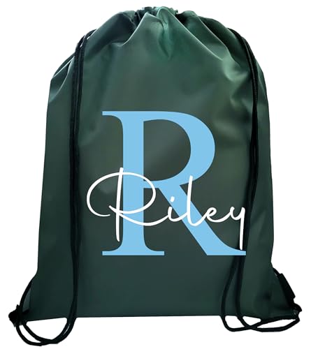 Image of JJLC Personalised PE School Bag Drawstring Sports Bag Initial & Name (Bottle Green)