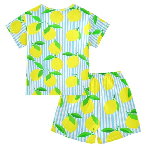 Lemon Leaves Stripe Pajama Set Short Sleeve Sleepwear Soft Pajamas Shorts Sets Cotton PJS 5Y2