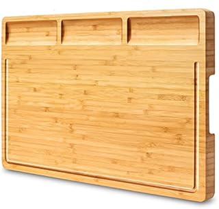 NIUXX Bamboo Chopping Board for Kitchen, Cutting Board with Juice Groove & 3 Compartments, Large Serving Board 43 x 32 x 2 cm, Reversible Butcher Block for Meat, Vegetables and Fruit
