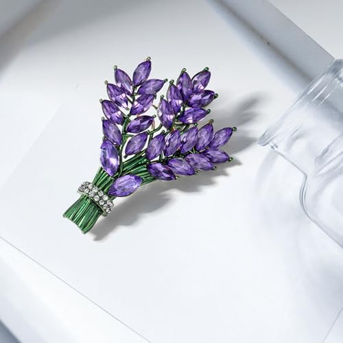 Image of GBAHFY Lavender Flower Brooch Crystal Rhinestone Glass Tulip Bouquet Brooch Lapel Pin Fashion Elegant Accessories Wedding Party Jewelry Gift for Women