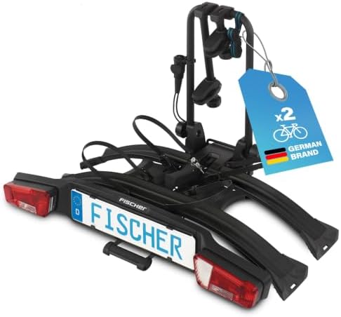 FISCHER Fahrradträger RoadLine Black, vormontierter Kupplungsträger, starre Konstruktion für mehr Stabilität, abschließbar, für 2 Fahrräder/e-Bikes, belastbar bis 60kg, integrierte