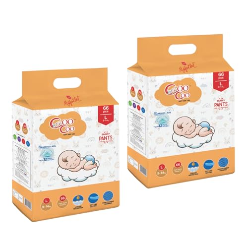 Image of Coo Coo By Mafatlal Extra Dry Baby Pull-Up Premium Diaper Pant, Size L (Large), 132 Count | 9-14 kg | Up to 12 Hrs Protection | Super Absorbent Core | Soft Elastic Waist | Leak Protection