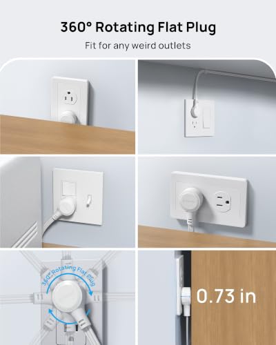 Image of TROND 360 Rotating Flat Plug Power Strip 3ft with USB PD 20W, 9 AC, White | Flat Extension Cord Surge Protector 1300J, 1625W, Wall Mountable, for Home Office Travel Dorm Room Essentials