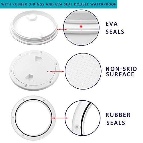6" White Circular Inspection Hatch Marine Access Port Hatch Cover,Boat Abs Round Non Slip Inspection Hatch,Deck Plate With Screws,With Bottom Seal,Rubber O-Rings And Sponge Seal Double Waterproof #TOP2