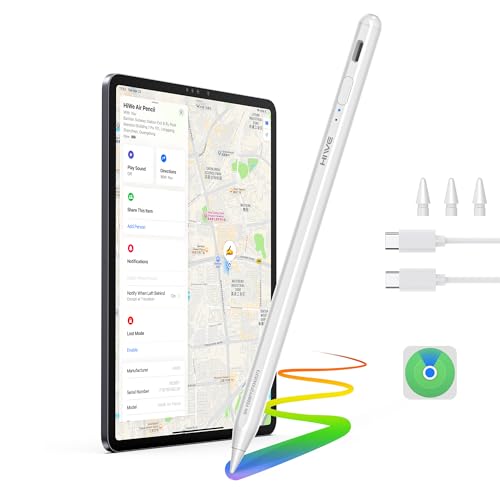 Anti-Lost Pen for iPad 2018-2025, Find My Support, Tilt Sensitivity & Magnetic, Shortcuts, Fast Charge 10H Battery, 3 Replaceable 1.5mm Tips, White