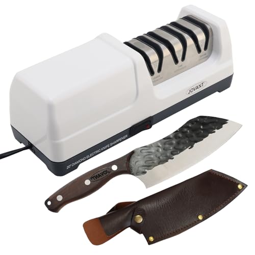 Messerschärfer,Diamant Messerschärfer winkel 20 Mit Kochmesser,Messerschärfer Elektrisch profi Fur Metall Und Oder Keramikmesser,3 IN 1 Grob- Und Feinschliff, Polieren,Scharf Sicher-JOVANT