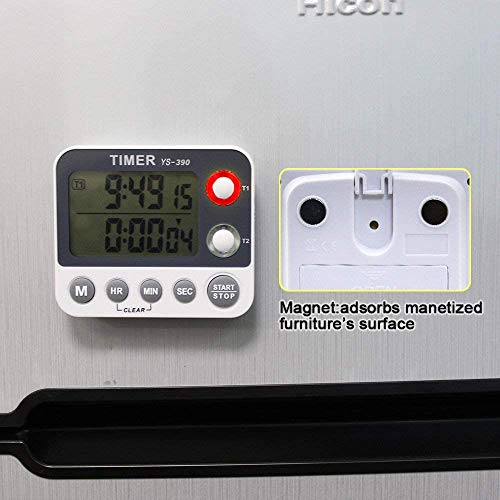 Samshow Digital Dual Kitchen Timer, Countdown Timer, Cooking Timer, Stopwatch, Large LCD Display Count Up/Down Timer, Alarm Reminding by Flashing, Magnetic Back, Stand, White, Battery Included