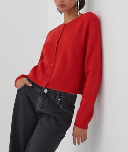 Image of Faretumiya Women Y2k Button Down Crop Sweater Cardigan Long Sleeve Open Front Crewneck Cardigan Cute Knit Pullover Tops